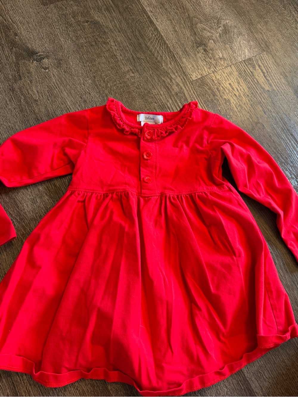 Ishtex Red Long-Sleeve 2t Toddler Dress Pima cotton